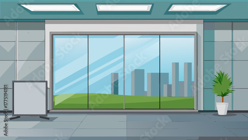 Modern office room with city view window