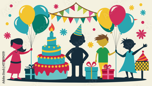 Kids celebrating birthday isolated on white