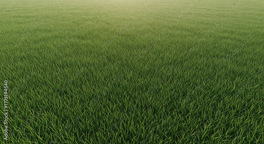 Fototapeta premium Green grass blades fill frame perspective receding uniform texture soft lighting