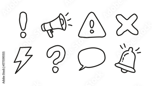 Hand Drawn Warning and Alert Icons Set | Vector Illustration