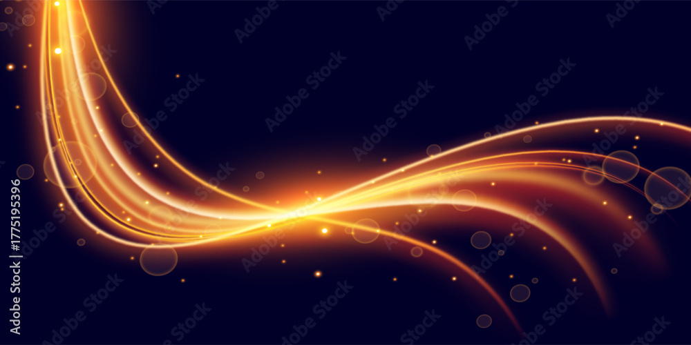 Fototapeta premium Light abstract high speed movement. Dynamic motion light trails on dark blue background. Disign