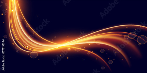 Light abstract high speed movement. Dynamic motion light trails on dark blue background. Disign