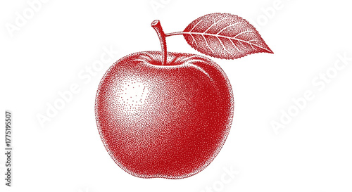 Stylized red apple with leaf digital illustration food theme on white backdrop