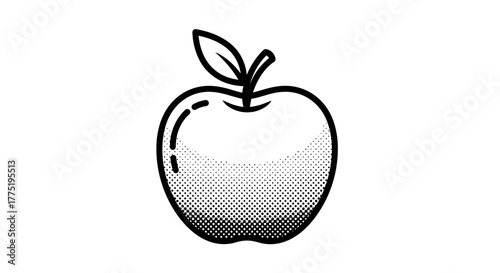 Stylized black and white halftone pattern apple drawing for healthy lifestyle design inspiration