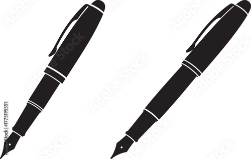Two classic fountain pen silhouettes on white background silhouette