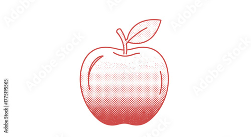 Red halftone apple illustration with leaf showcasing simple graphic design style