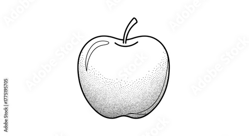 Detailed stippled illustration of an apple with varying dot density and crisp outlines perfect for