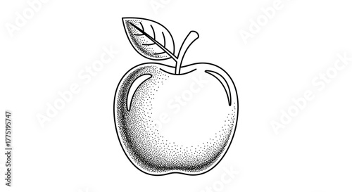 Elegant monochrome apple illustration with stippling and distinct vector lines for artistic appeal