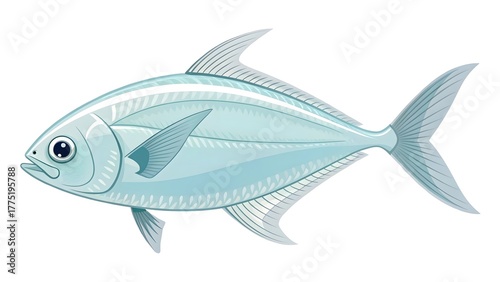Illustrated White Fish with Soft Detailing and Smooth Fins
