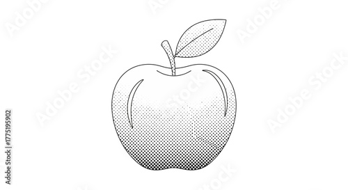 Stylized apple illustration with halftone texture over white background simplicity