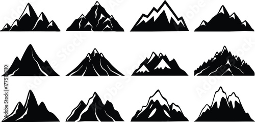 Various mountain range black silhouettes
