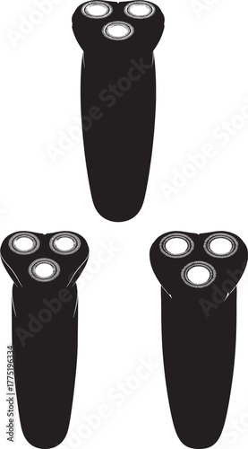 Three electric shaver heads silhouette