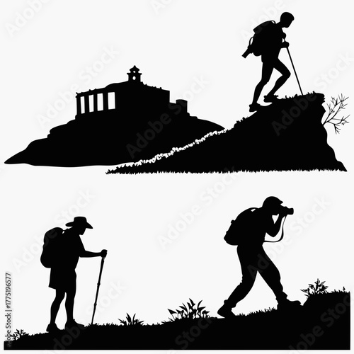 Silhouette of hikers on mountain