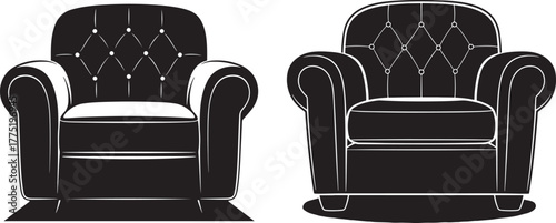 Two vintage armchairs silhouette for interior design