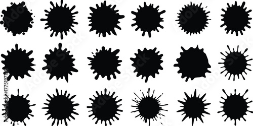 Collection of black ink splatter shapes
