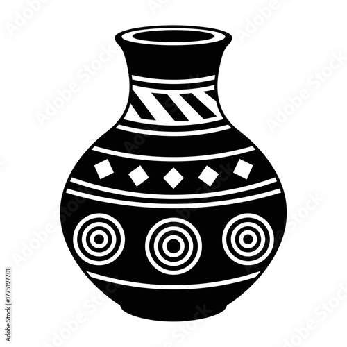 Decorative Clay Pot Icon | Traditional Earthen Vase Vector | Tribal Ceramic Pattern Illustration