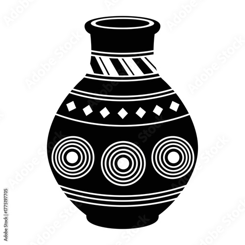 Decorative Clay Pot Icon | Traditional Earthen Vase Vector | Tribal Ceramic Pattern Illustration