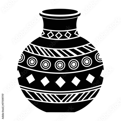 Decorative Clay Pot Icon | Traditional Earthen Vase Vector | Tribal Ceramic Pattern Illustration