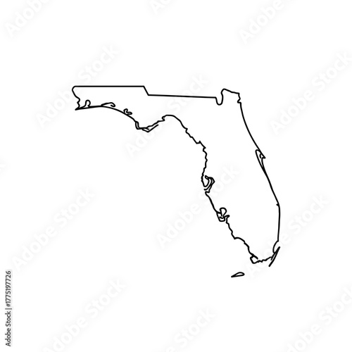 Florida State Outline Icon | USA Map Silhouette | Geographic Border Vector Illustration