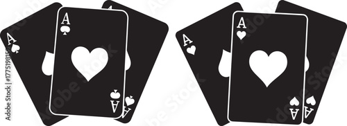Two sets of ace of hearts playing cards silhouette