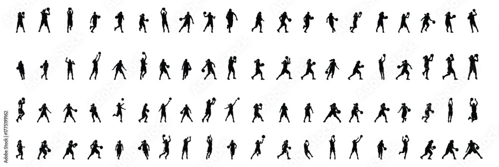 Fototapeta premium 80 Icon Set Basketball Women Player Silhouette Collection