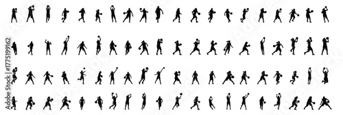 80 Icon Set Basketball Women Player Silhouette Collection