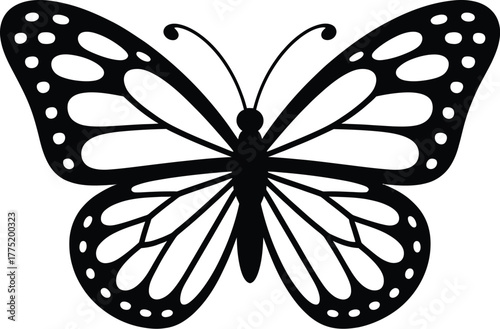 Black butterfly silhouette isolated on white background