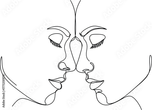 Minimalist line art of two faces in close proximity suggesting intimacy and love