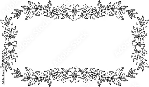 Elegant floral frame with delicate leaves and flowers in a minimalist design