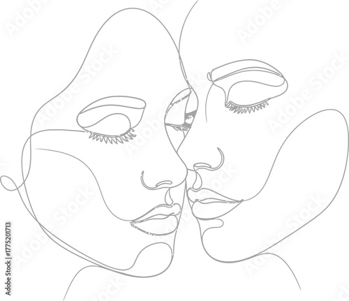 Minimalist line art of two faces in love expressing intimacy and connection
