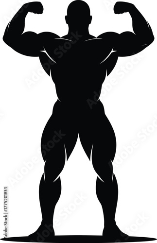 Bodybuilder flexing muscles silhouette isolated on white background