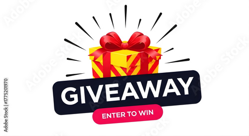 Giveaway gift box with enter to win text and rays
