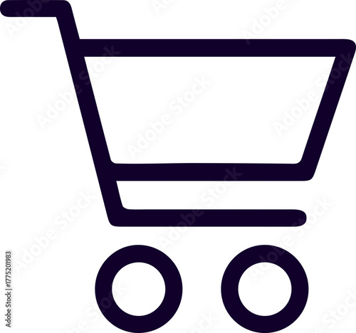 Shopping cart icon. Shopping trolley in outline. Web cart in line. Shop symbol in black. Trolley icon. Stock vector illustration.A simple line art illustration of a shopping cart.