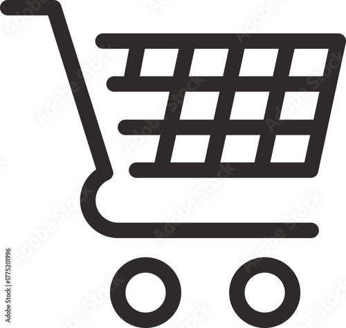 Shopping cart icon. Shopping trolley in outline. Web cart in line. Shop symbol in black. Trolley icon. Stock vector illustration.A simple line art illustration of a shopping cart.