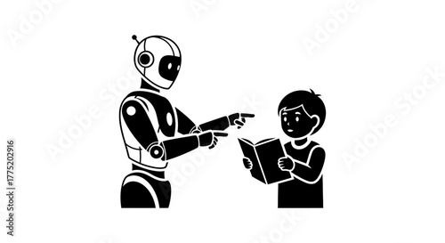 Robot teaching child reading book