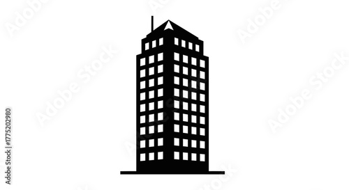 Tall office building silhouette with transparent background