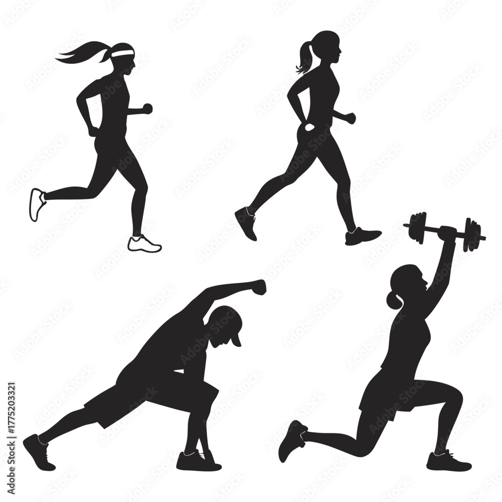 Fototapeta premium Fitness silhouettes of people doing exercises