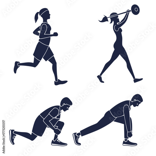 Set of silhouettes of people doing exercises