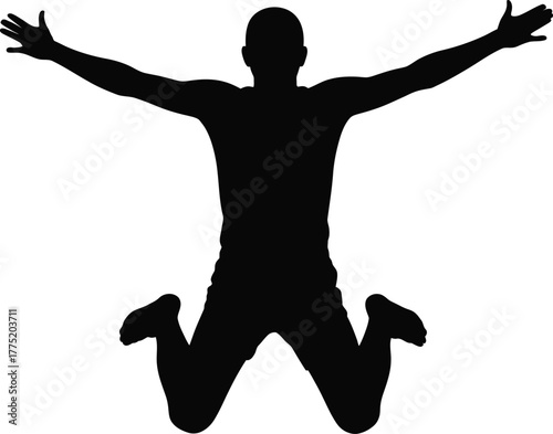 Man jumping with arms outstretched silhouette isolated on white background
