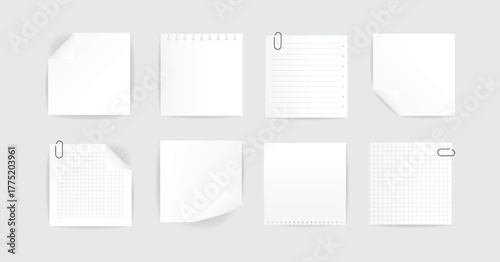 Set white sticky note paper clip