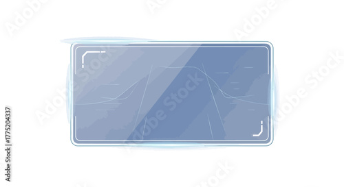 Futuristic transparent digital display screen interface with abstract light blue wave patterns
