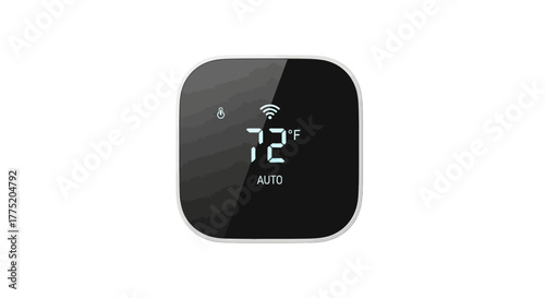 Isolated smart thermostat displaying digital temperature and auto mode, symbolizing modern home automation and climate control technology