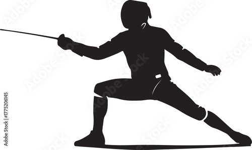 Silhouette of a fencer in a lunge position holding a foil on a white background fencing sport also transparent background
