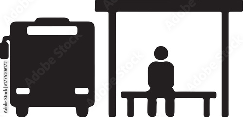 Icon of a Bus and a Person Waiting at a Bus Stop Shelter vector illustration also transparent background