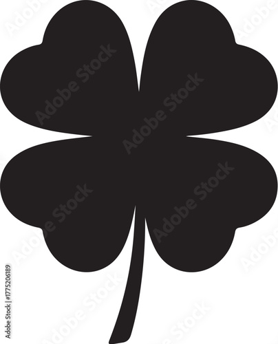 Black Silhouette of a Four Leaf Clover on a White Background shamrock luck also transparent background