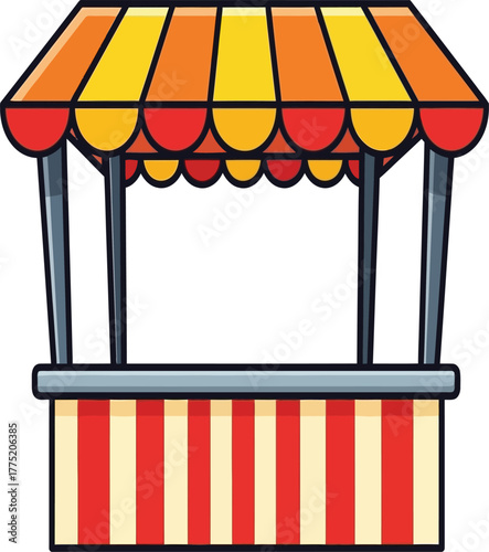 A colorful market stall with a striped awning and counter isolated on white background it evokes a sense of commerce, trade, and community gathering