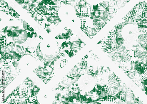 Glitch distorted geometric shape . Noise destroyed logo . Trendy cyber punk poster . Glitched frame .Grunge textured . Distressed effect .Vector shapes with a halftone dots screen print texture.