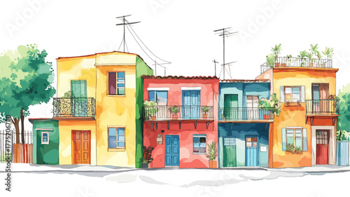 La Boca and Caminito. La Boca and Caminito hand drawn watercolor illustration