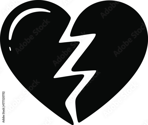 Black silhouette of a broken heart isolated on white background