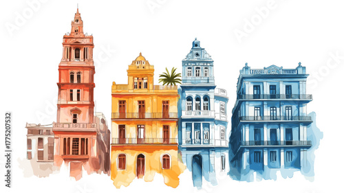 Montevideo ? Ciudad Vieja. Montevideo ? Ciudad Vieja hand drawn watercolor illustration
